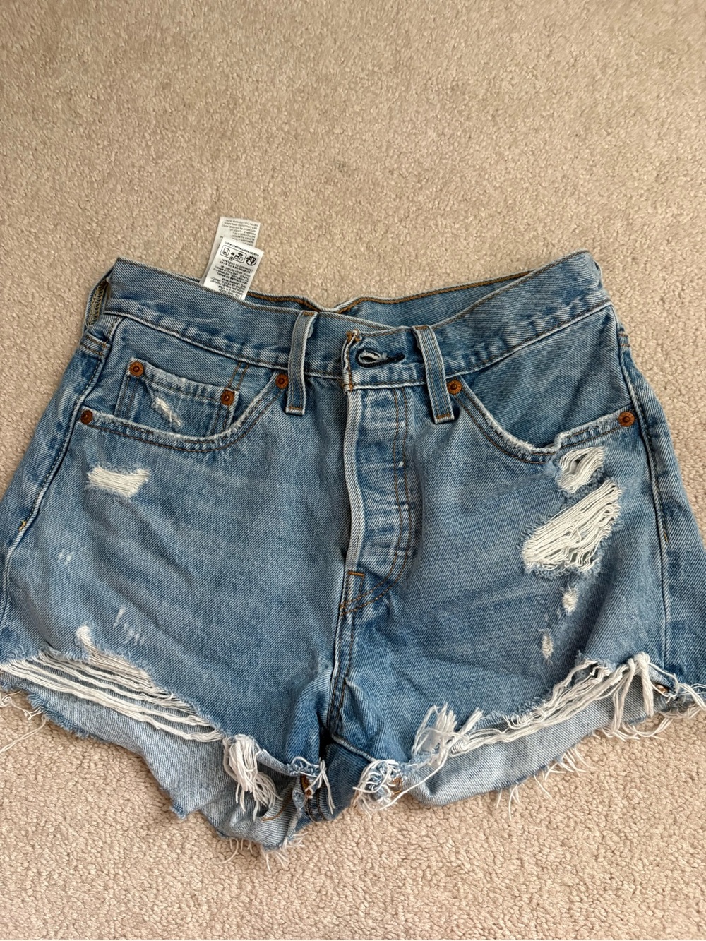 Levi's Light Blue Distressed High-Waist Jean Shorts
